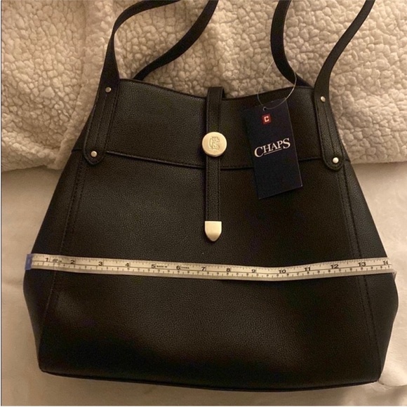 CHAPS Elegant Black Leather Tote Bag - Picture 8 of 9